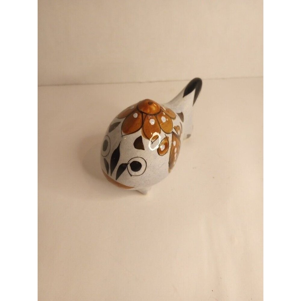 Tonala Mexican Folk Art Hand Painted Pottery Adorable Fish Black Gray Brown